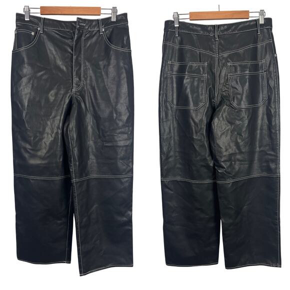 WE THE FREE PEOPLE Women's 14 Black The It Factor Vegan Leather Rock Grunge Pant - Picture 1 of 15